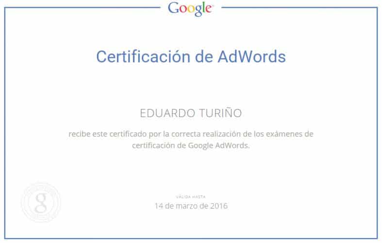 Certificaciónn de Google Ads Bilbao. Eduardo Turiño.